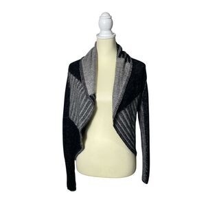 Cabi Black & Gray Shawl Collar Drapped Open Front Knit Cardigan Women's Medium